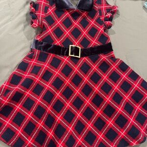 Janie and Jack Red and Black Seasonal Dress with Puff Sleeves and A-Line Skirt